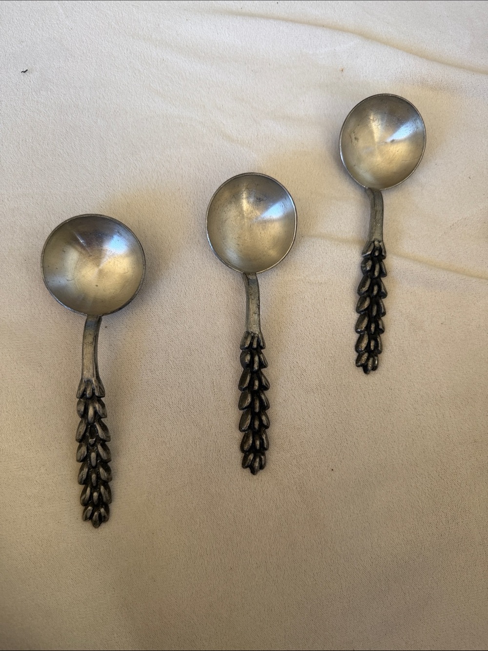 Antique Swedish Pewter Serving Spoons -signed by artist - Set of 3